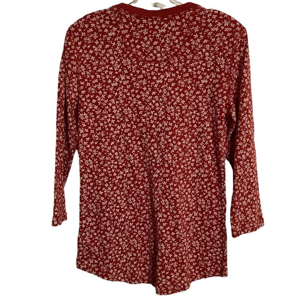 CHAPS Ditzy Print Red Long Sleeve Henley Top - Picture 4 of 9